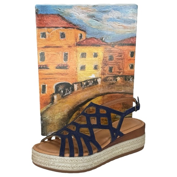 Bella Vita Zip-Italy Navy Leather Womens Wedge Sandals Size 7M - Picture 12 of 14